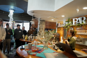 Bridal shower venue in Boulder at The Riverside — full bar set in the Cafe beside Boulder Creek