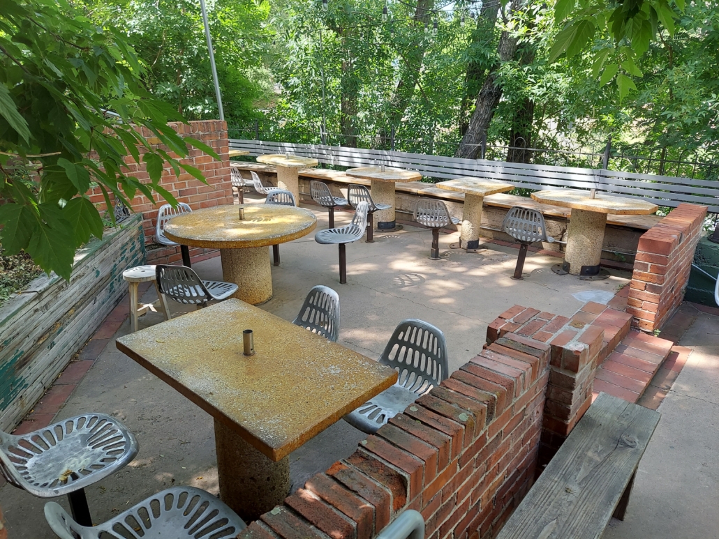 The Riverside Boulder Creek event venue — creekside patio at 1724 Broadway Boulder CO
